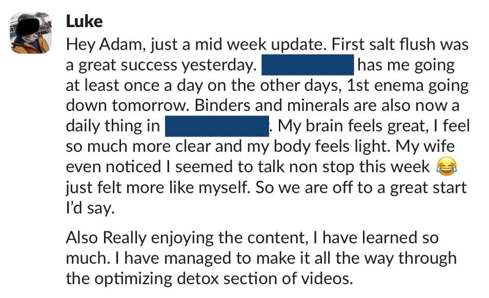 Client testimonial message