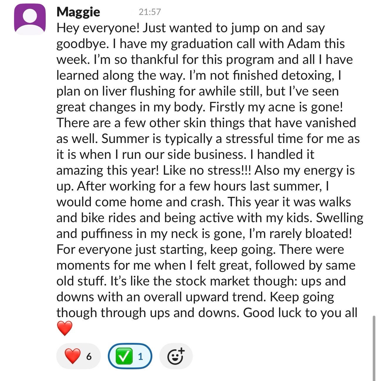 Client testimonial message